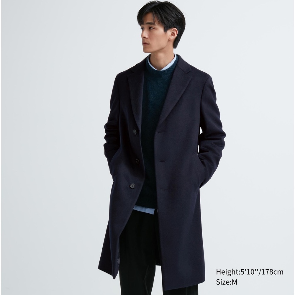 Uniqlo Navy Wool Cashmere Chesterfield Coat